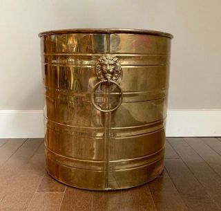 Vintage 12” Brass Lion Head Planter Pot Bin Bucket Coal Ash Aged Storage
