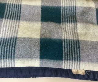 Vtg.  Japan Wool Piano Blanket Blue White Plaid Throw 67” X 48 - 1/2” 3