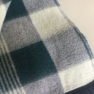 Vtg.  Japan Wool Piano Blanket Blue White Plaid Throw 67” X 48 - 1/2” 5