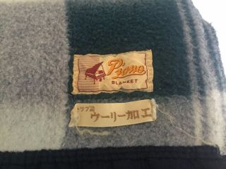 Vtg.  Japan Wool Piano Blanket Blue White Plaid Throw 67” X 48 - 1/2” 6