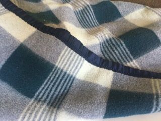 Vtg.  Japan Wool Piano Blanket Blue White Plaid Throw 67” X 48 - 1/2” 7