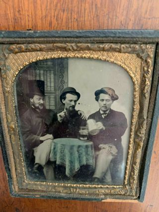 Antique Ambrotype Of Affectionate Men Drinking