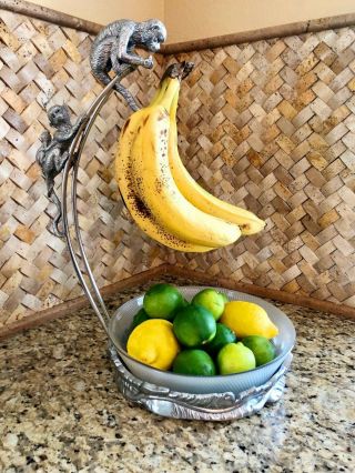 Arthur Court Monkey Banana/fruit Holder W/glass Bowl