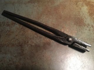 Antique Blacksmith Tongs Atha Forging Tools Flat Jaw 15 3/4” Long