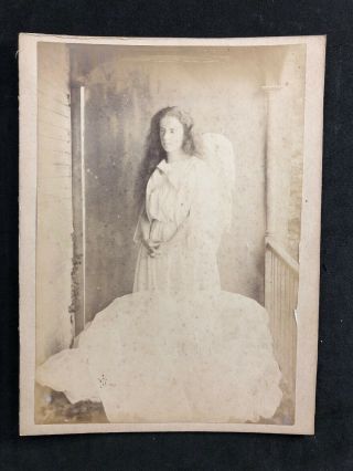 Victorian Photo: Cabinet Card: Lady Angel Costume Unusual Studio Pose: 3 Of 4