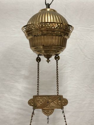 c.  1880 - 1900 Parker Cranberry Hobnail Art Glass 14 inch Hanging Oil Lamp Frame NR 7