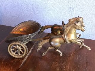 Vintage Brass Greek Roman Gladiator 2 Horse Drawn Chariot Figurine