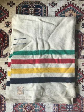 Antique Vintage Hudson’s Hudson Bay Company 2 Point Blanket 4 Stripes 100 Wool