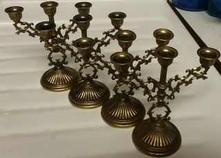 Vintage Set Of 4 Solid Brass Mini Arm Interpur Candle Holders Made In Italy 2