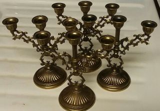 Vintage Set Of 4 Solid Brass Mini Arm Interpur Candle Holders Made In Italy 3