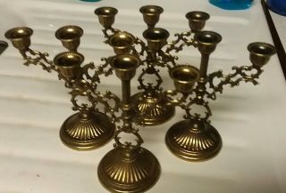 Vintage Set Of 4 Solid Brass Mini Arm Interpur Candle Holders Made In Italy 4