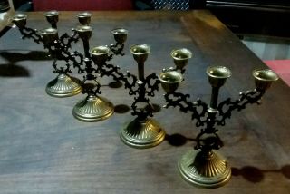 Vintage Set Of 4 Solid Brass Mini Arm Interpur Candle Holders Made In Italy 5
