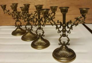Vintage Set Of 4 Solid Brass Mini Arm Interpur Candle Holders Made In Italy 6