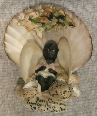 Victorian Shell Art Black Child Compliments Of J H Co Exeter Ne Paper Decoration