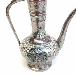Arabic Dallah Coffee Tea Pot Ewer Turkish Etched Hinged Pitcher 7.  5” Goblets Set 3