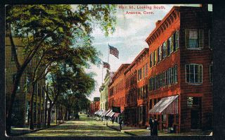 Main Street Ansonia Connecticut Ct Postcard 1908 Buildings People Main Street