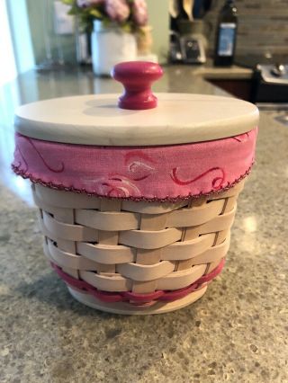 2010 Longaberger Breast Cancer Small Basket With Wood Lid And Plastic Liner