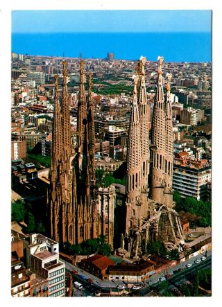 Barcelona Spain Postcard La Sagrada Familia Basilica Holy Family Church Aerial
