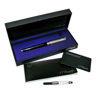 S.  T.  Dupont Olympio Black 18k White Gold Medium Nib Fountain Pen W/ Box 481067m