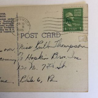 Frederica River St.  Simons Island Georgia Postmark Brunswick 1946 Postcard 3