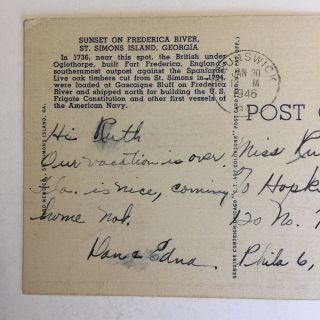 Frederica River St.  Simons Island Georgia Postmark Brunswick 1946 Postcard 4