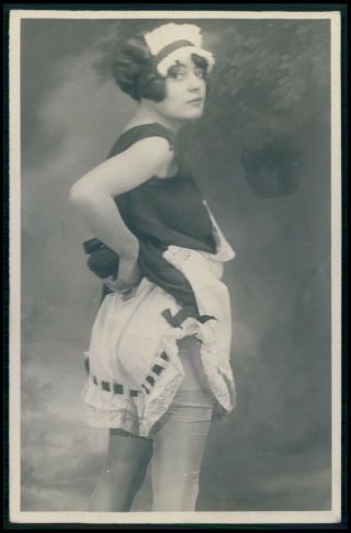 French Nude Woman Grundworth Maid Upskirt Lingerie C1925 Photo Postcard