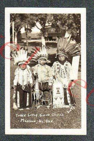 Mandan Nd Three Little Sioux Chiefs - Circa 1937 Rppc Photo Grade 5