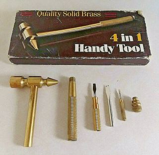 Vintage Brass Hammer Screwdriver 4 In 1 Nesting Tool W/original Box