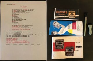 1965 HERMES 3000 Typewriter with Premium Fabric - Lined Case,  brushes and manuals 11