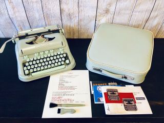 1965 Hermes 3000 Typewriter With Premium Fabric - Lined Case,  Brushes And Manuals