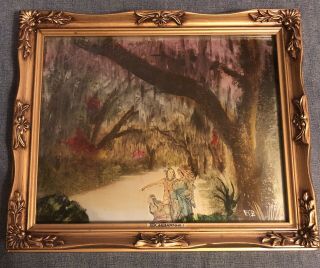 Gold Tone 1914 E G Barnhill Hand Colored On Glass With Uranium Dye Indians