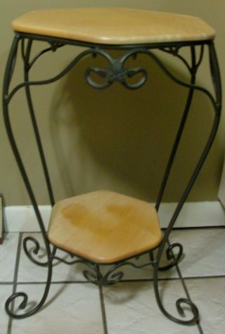Longaberger Generations Wrought Iron Table Hexagon With 2 Woodcrafts Shelves