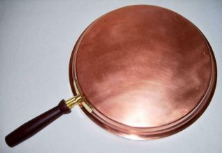 Vintage 12.  5 " Round & Low Copper Crepe - Flambe Pan W/stainless Steel Lining