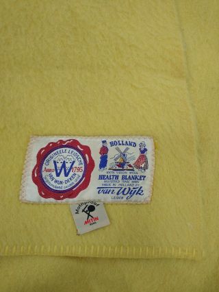 Vintage Holland Health 68 " X 88 " Full Blanket Van Wijk 100 Wool Yellow Vgc