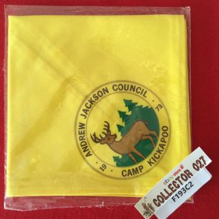 Boy Scout 1973 Camp Kickapoo Neckerchief Andrew Jackson Council In Bag