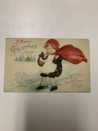 Vintage Merry Christmas Postcard (little Red Riding Hood)
