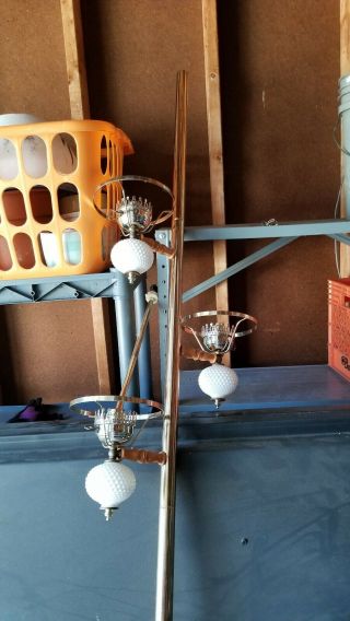 Vintage Tension Pole Lamp White Glass 3 Light Fixture Gilben Deer Park Ny Label