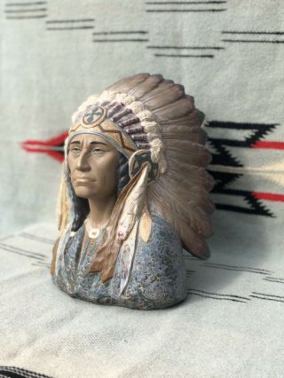 Lladro Gres Figurine 2127 “indian Chief” Issued 1983 Retired
