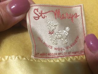 Vintage Large St.  Mary’s Wool Blanket Yellow 70” By 90”