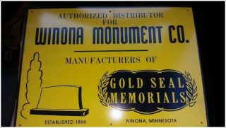 Vintage Nos Winona Mn Monument Gold Seal Memorials Advertising Sign Tombstone