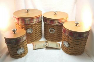 Longaberger Fabric Liners,  Basket & Clear Kitchen Storage Canisters Set Of 4