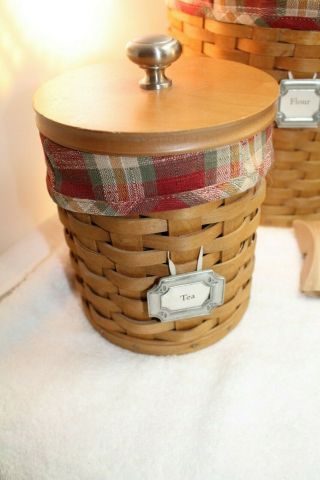 Longaberger Fabric Liners,  Basket & Clear Kitchen Storage Canisters Set of 4 2
