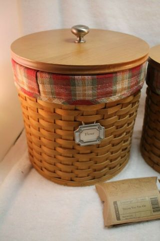 Longaberger Fabric Liners,  Basket & Clear Kitchen Storage Canisters Set of 4 3