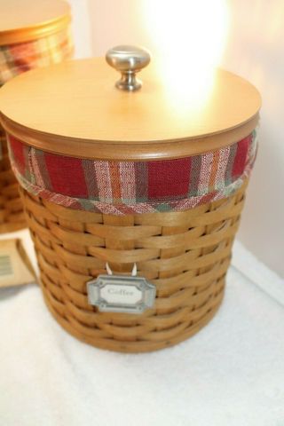 Longaberger Fabric Liners,  Basket & Clear Kitchen Storage Canisters Set of 4 5