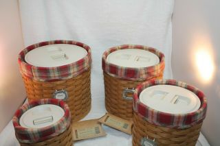 Longaberger Fabric Liners,  Basket & Clear Kitchen Storage Canisters Set of 4 6
