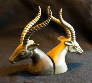 Vintage Solid Brass Gazelle Bookends