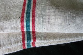 Set three Vintage French Kitchen Red and Green striped Metis Linen Towels 4