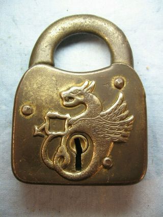 Antique Eagle Lock Co Padlock With Dragon Emblem