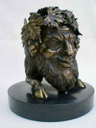 Outstanding 19th Century Bronze Bacchanalian Satyr Head Inkwell.