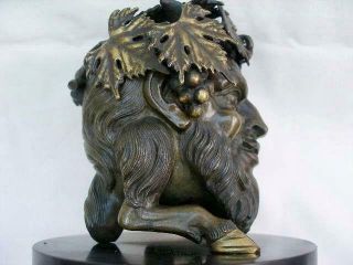 Outstanding 19th Century Bronze Bacchanalian Satyr Head Inkwell. 4